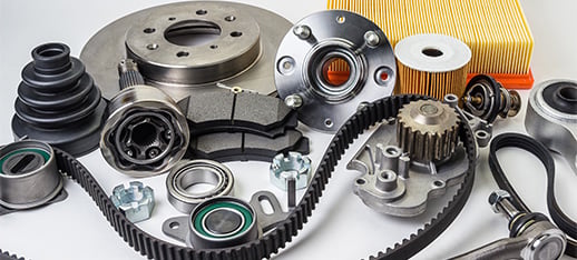 Various parts arranged on table 